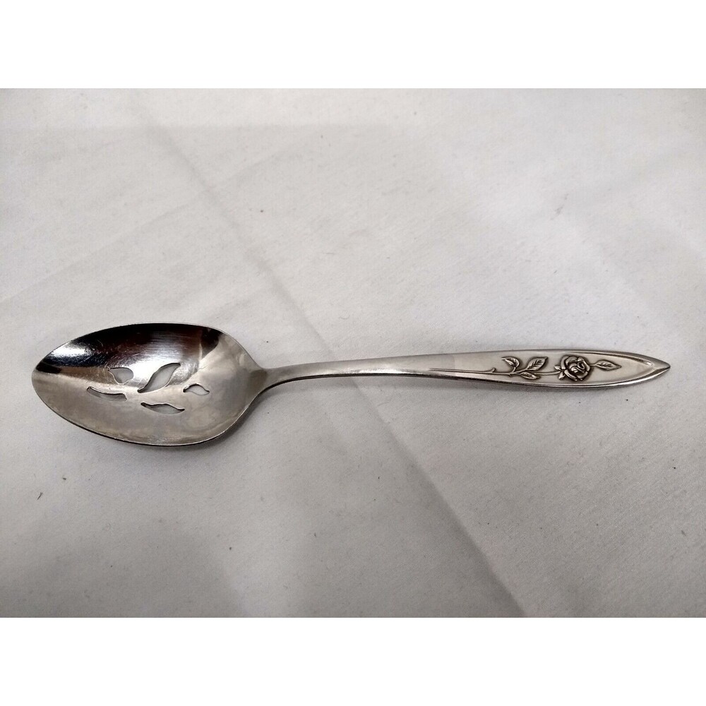 VINTAGE Oneida Community Stainless MY ROSE Slotted Serving Spoon (Made in USA)